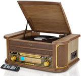 Denver 8-in-1 CD Cassette Player Retro Wooden Record Player HiFi System – 3 Speed Vinyl Turntable &amp; Cassette With CD Player, FM/AM Radio, MP3 USB Recording, AUX IN And Line Out – MCR-50