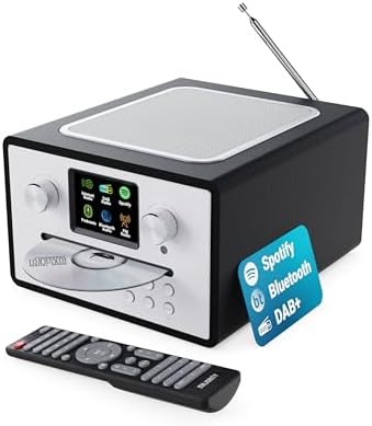 Internet Radio CD Player with DAB+ | Bluetooth, Spotify Connect, Podcasts | FM Radio, Dual Alarm, 90 Presets | Custom EQ Settings | Full Colour LED Display &amp; Remote Control | MAJORITY Homerton (Black)