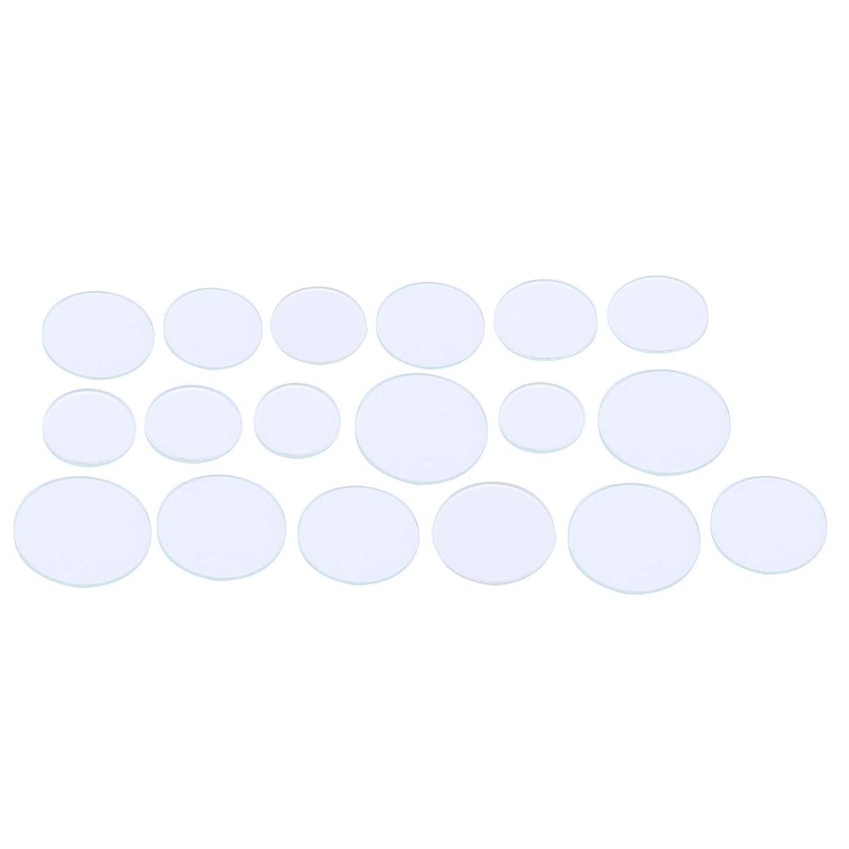 18Pcs Watch Glass Transparent Lens Set, Flat Crystal, Different Sizes, Replacement for Watches, Accessories, 16-24.5mm.