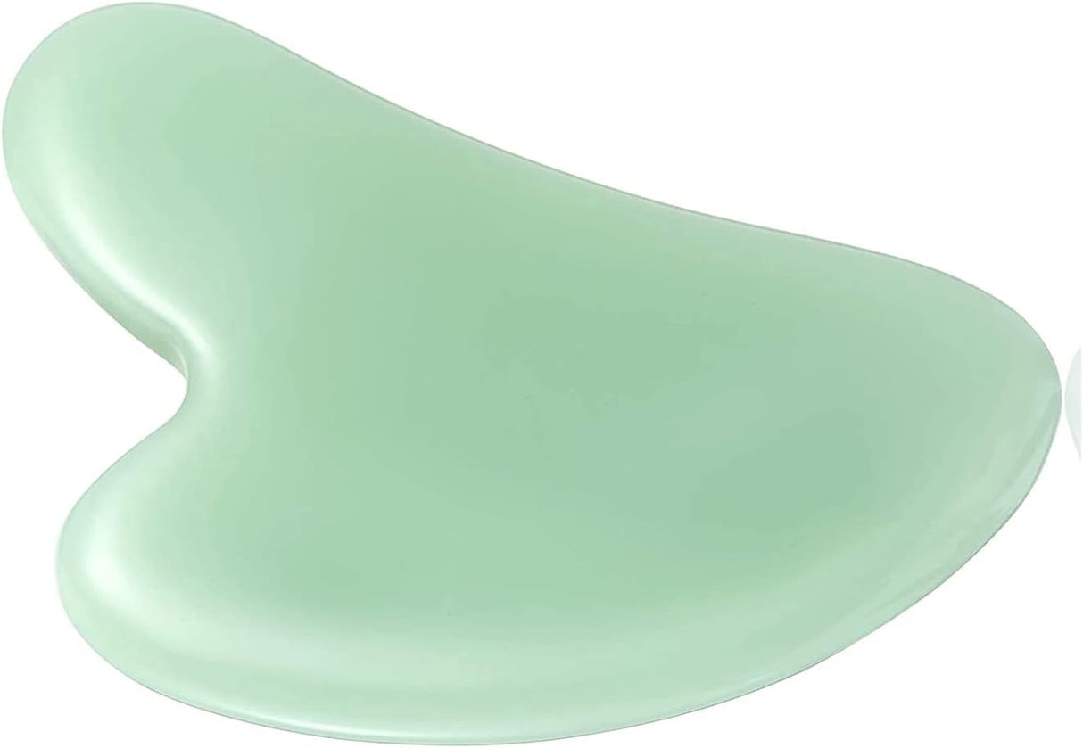 Gua Sha Stone Massage Tool Jade Neck Beauty Slimming Massager for Spa Skin Caring Pain Relief Tool, Face Body Heart Shape (Green 1).