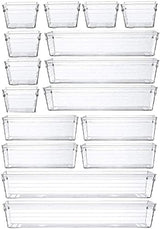 14 Pcs Kitchen Drawer Organiser Storage Trays for Makeup Bedroom Office, Desk Versatile, Plastic, Clear