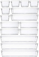 14 Pcs Kitchen Drawer Organiser Storage Trays for Makeup Bedroom Office, Desk Versatile, Plastic, Clear