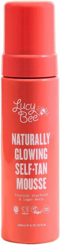 Lucy Bee Natural Looking Fake Tan - Medium Self Tan Mousse 200ml, Fast-Drying, Natural Look, Sensitive Skin-Friendly, Vegan, Cruelty & Palm Oil Free, Hydrating Coconut Water, Tropical Scent.