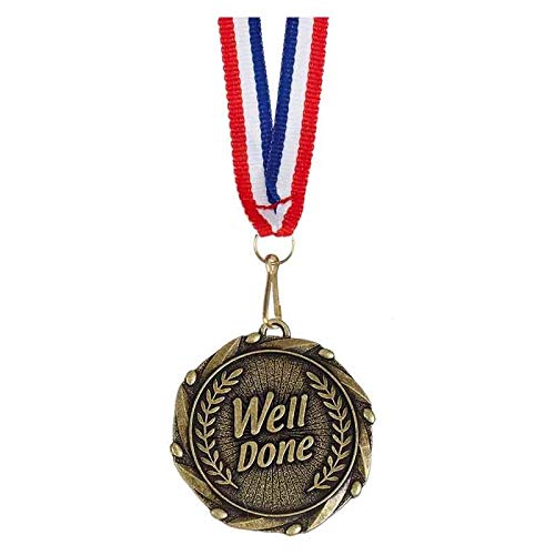 Trophies Plus Medals Gold Combo Well Done Medal with Red, White & Blue Ribbon 45mm (1 3/4") FREE ENGRAVING 20 LETTERS.