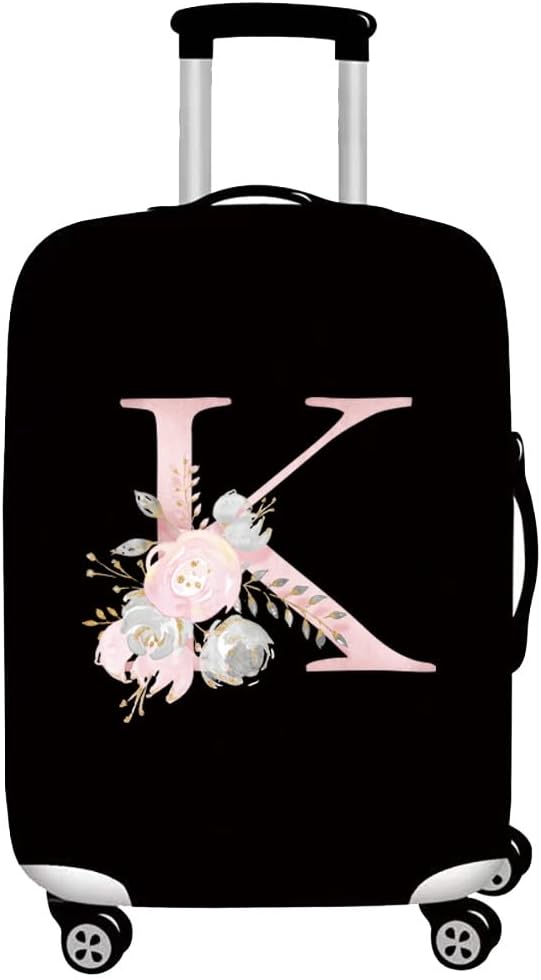 initial letter Printed Design Travel Trolley Case Cover Protector Washable Suitcase Cover Luggage Storage Covers for 18-28 Inch Luggage Cover (L (26-28 inch Luggage), Pink Flower S).