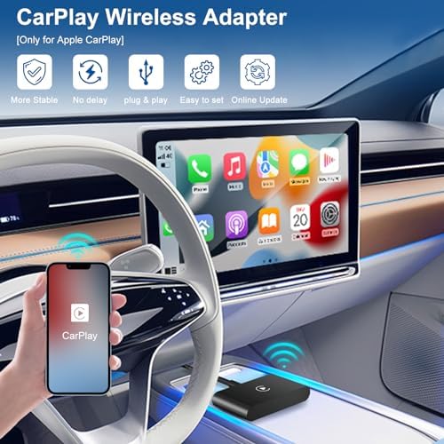 Wireless CarPlay Adapter for OEM Factory Wired CarPlay Cars, Wireless Carplay Adapter for iPhone, Wireless CarPlay Dongle Converts Wired to Wireless, Fit for Cars from 2017-2024 &amp; iPhone iOS 11+