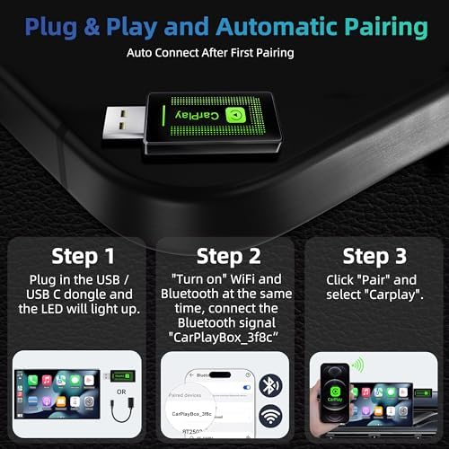 Lyssiefeel Wireless Carplay Adapter for iPhone,2024 Upgrade USB CarPlay Wireless Stick,Easy Plug &amp; Play,Compatible with Cars from 2016 &amp; iPhone iOS 10+