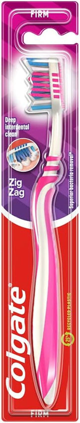 Colgate Zig Zag Medium Manual Toothbrush Pack of 3, Multi Angle Cross Bristles with Flexible Neck for Gum Comfort, 3 Count (Pack of 1).