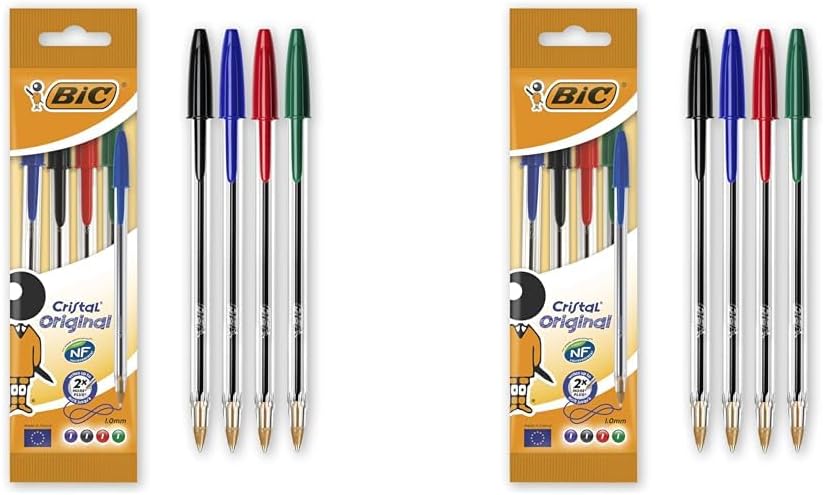 BIC Cristal Original Ballpoint , Comfortable Biro Pens, Medium Point (1.0mm), Assorted Colours, Pack of 10.