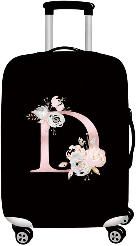 initial letter Printed Design Travel Trolley Case Cover Protector Washable Suitcase Cover Luggage Storage Covers for 18-28 Inch Luggage Cover (L (26-28 inch Luggage), Pink Flower S).