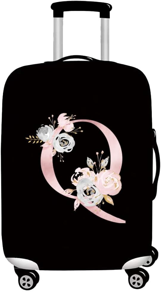 initial letter Printed Design Travel Trolley Case Cover Protector Washable Suitcase Cover Luggage Storage Covers for 18-28 Inch Luggage Cover (L (26-28 inch Luggage), Pink Flower S).