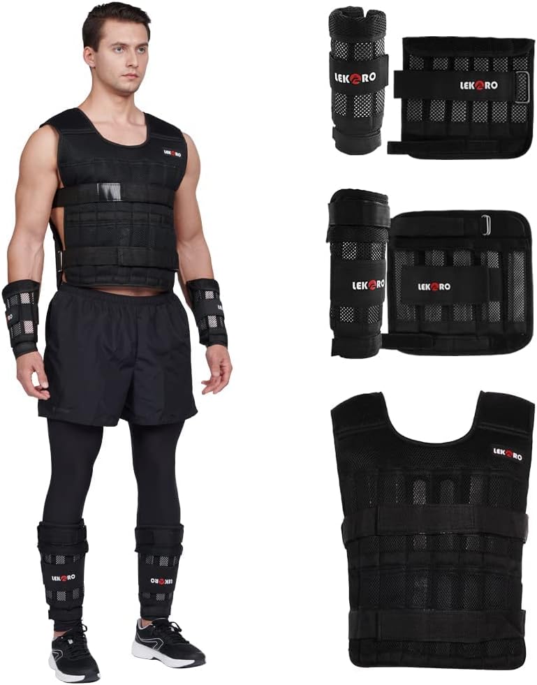 Adjustable Weighted Vest 44LB Workout Weight Vest Training Fitness Weighted Jacket for Man Woman (Included 96 Steel Plates Weights).