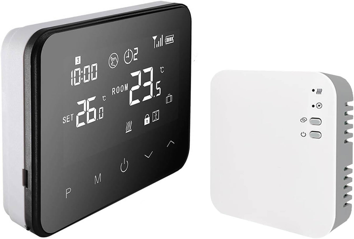 Lowenergie Smart Wifi Thermostat Digital 7-Day Programmable Central Heating with Receiver with stand Economy & Auto Modes Remote Heating Control from Smart Phone Sleek Design.