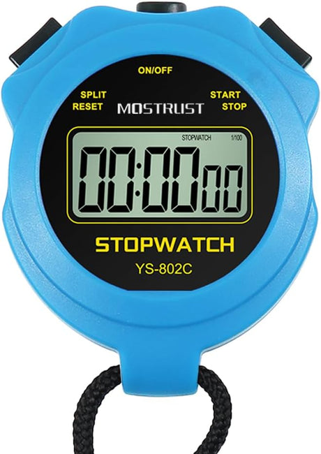 MOSTRUST Digital Waterproof Stopwatch, 30Laps Split Memory Stopwatch, No Bells, No Clock, Simple Basic Operation, Silent, ON/Off, Large Display for Swimming Running Training Coaches Referees (Black).