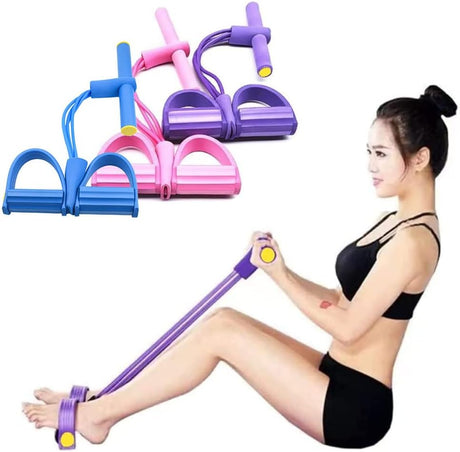 Multifunction Resistance Training 4 Tube Pedal Resistance Band Sit-up Pull Rope Fitness Pedal Exerciser Tension Rope Sport Trainer Equipment for Legs Fitness Arm Leg Slimming Training.