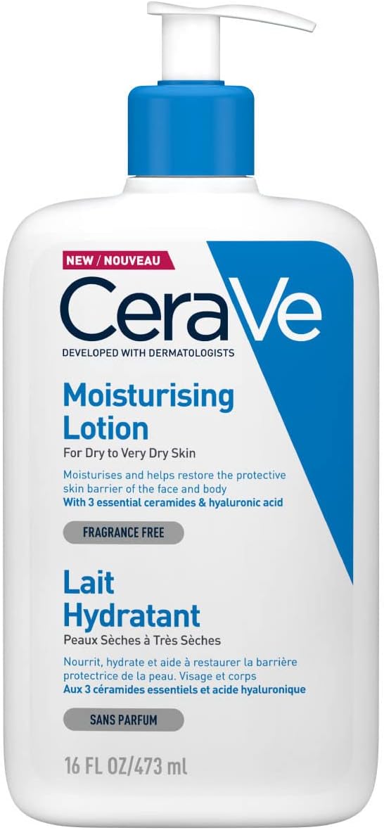 CeraVe Moisturising Lotion, with hyaluronic acid and 3 essential ceramides, Daily Face & Body Moisturiser for Dry to Very Dry Skin (Packaging may vary) 236 ml (Pack of 1).