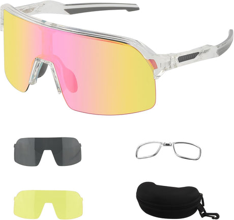 ToopMount Polarized Cycling Glasses, UV400 Sports Sunglasses with 3 Interchangeable Lenses TR90 Frame for Men Women Baseball Golf.