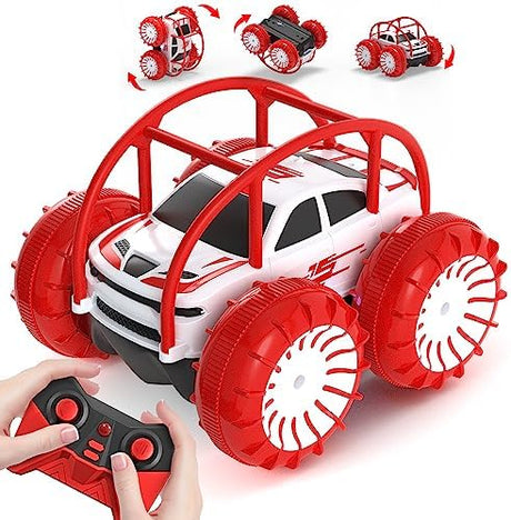 MaxTronic Fast Direct Charging Remote Control Cars, 360° Flip Waterproof Stunt Car with ON/OFF Cool LED, 2.4GHz 4WD Indoor Outdoor Kids RC Toy Gift ideas for Kids Boys Girls.