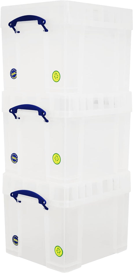 Really Useful Plastic Storage Box (Bonus Pack of 3) 2 x 84 Litre + 1 x 64 Litre Clear