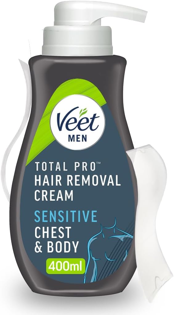 Veet Men Hair Removal Cream, 400ml, Sensitive Skin, Hair Removal Cream For Men, Chest and Body Hair Remover, Hydrates, No Cuts, Hair Removal, Smooth Skin.