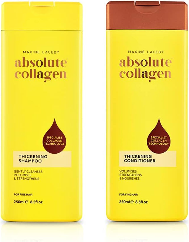 Absolute Collagen - Thickening Collagen Complex Shampoo and Conditioner Set 500ml - For Thin & Fine Hair - Strengthen, Nourish and Volumise - Boost Shine - Fight Signs of Hair Ageing - Paraben Free.