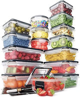 Chef's Path Set of Storage Boxes – Plastic Storage Boxes with Practical Lid (16 Pieces) – Waterproof Plastic Boxes – BPA Free – Labels and 1 Chalk Marker