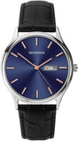 Sekonda Black Leather Midnight Blue and Rose-Gold Dial Watch 1701.