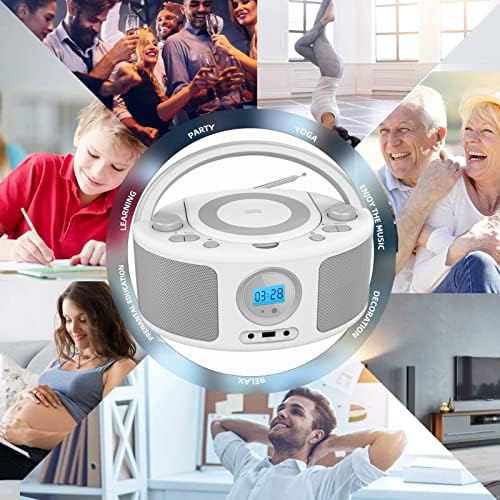 CD Radio Portable CD Player Boombox with Bluetooth,FM Radio,USB MP3 Playback,3.5mm AUX Headphone Jack and USB Input, CD-MP3/CD-R/CD-RW Compatible(WTB791)