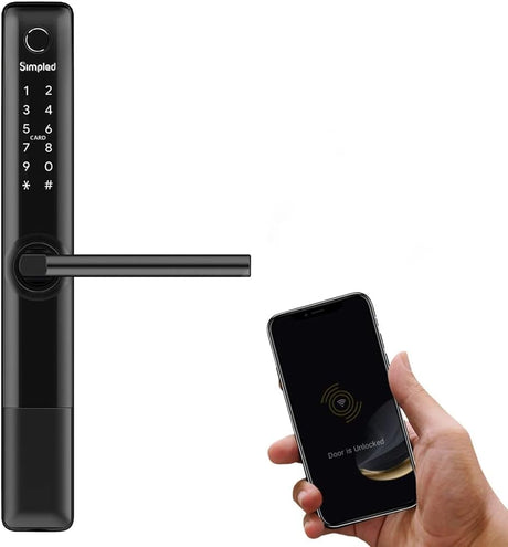 Simpled SF Weatherproof SlimSeries Smart Lock Touch, 7-in-1, Fingerprint Keyless Security Entry Door Lock, Bluetooth Electronic Deadbolt, Smartphone Access - Designed for The UK Weather, Matt Black.