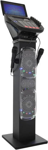 Easy Karaoke EKS828-BT Bluetooth Pedestal Karaoke System with Built-in-speakers, 90W Peak music Power Output, LED Lights, Disco Ball and 2 microphones.