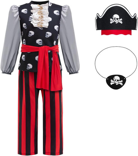 GMEDJVE Kids Pirate Costume for Boys with Pirate Accessories Set Halloween Pirate Outfits Party Dress Up.