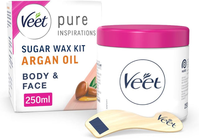 Veet Hot Wax Kit, Argan Oil, 250ml, Sugar Wax Hair Removal Kit, Warm Wax, Facial Hair Remover For Women, Wax Strips, Dermatologist Tested, Smooth Skin, Waxing, Hair Removal.