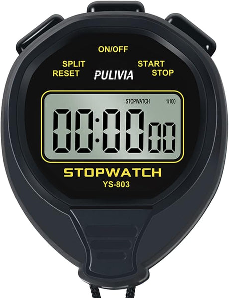 Waterproof Stopwatch Sport Timer Only Stopwatch with ON/OFF, No Clock No Date Silent Basic Operation Children Friendly, PULIVIA Digital Stopwatch for Kids Swimming Running Sports Training, Black.