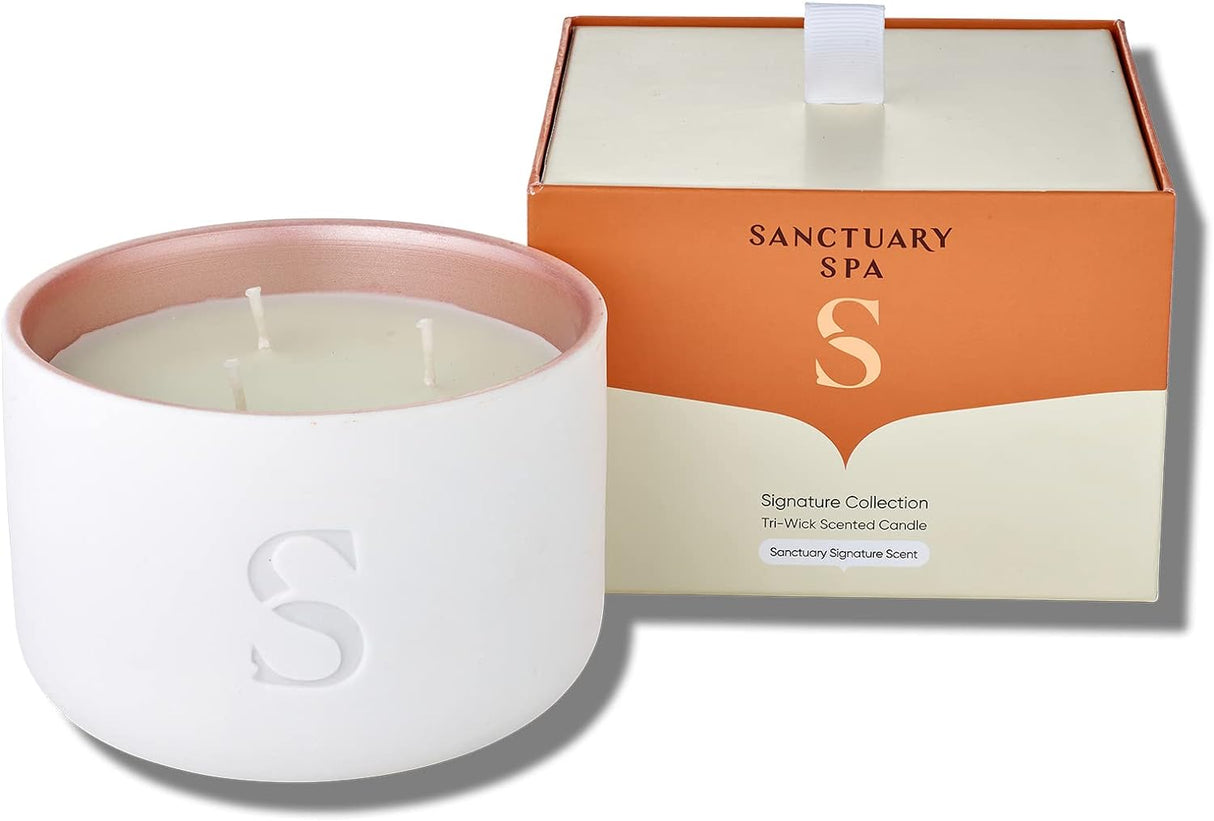 Sanctuary Spa Wellness Candle | Violet, Jasmine and Sandalwood Scented Ceramic Candle, 260 g | Natural Shea Wax | 45 Hour Burn Time | with Gift Box.