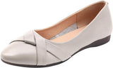 rismart Women's Leather Ballet Pumps Slip on Low Wedge Comfortable Work Shoes.