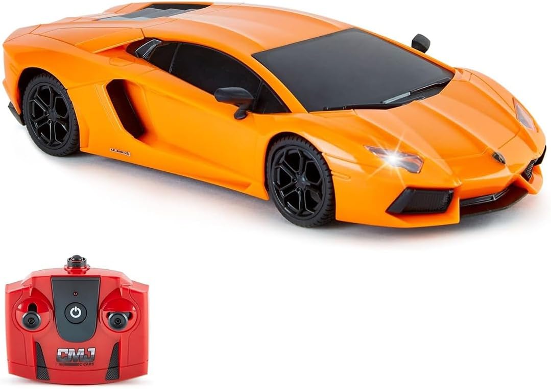 CMJ RC Cars Lamborghini Aventador LP700-4 Officially Licensed Remote Control RC Car 1:24 Scale Working Lights 2.4Ghz (Orange).