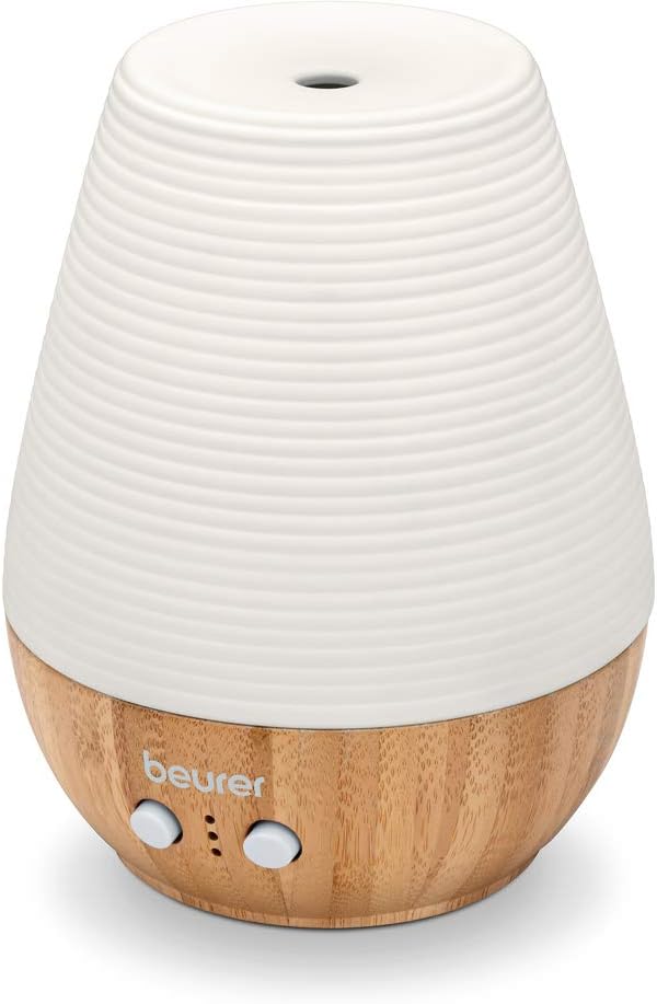 Beurer LA40 Aroma Diffuser, Fragrance diffuser with ultrasonic atomisation, With wellness light and colour change, Made of real bamboo and porcelain.