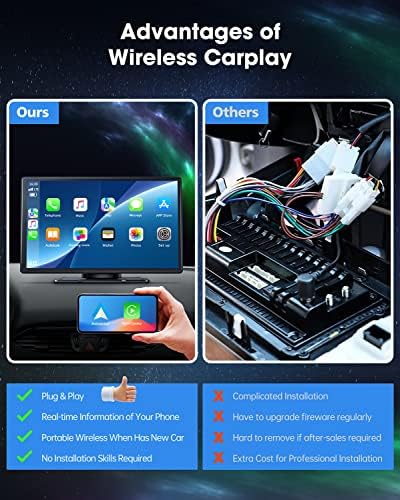 LAMTTO 9 Inch Wireless Car Stereo with Apple Carplay &amp; Android Auto,Backup Camera,Portable Touch Screen Car Play GPS Navigation for Car,Car Audio Receivers with Mirror Link,Bluetooth,FM, Siri