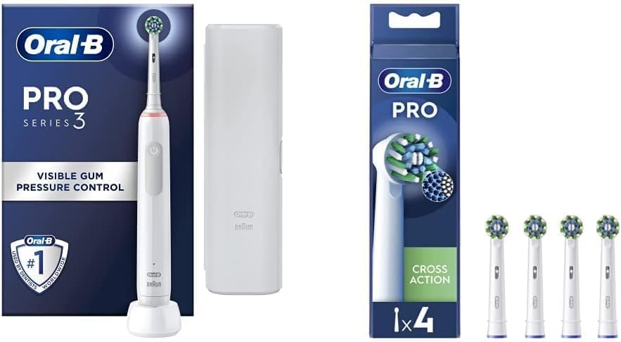 Oral-B Pro 3 Electric Toothbrushes For Adults, Gifts For Women / Men, 1 Cross Action Toothbrush Head & Travel Case, 3 Modes with Teeth Whitening, 2 Pin UK Plug, 3500, Black, Oral B.