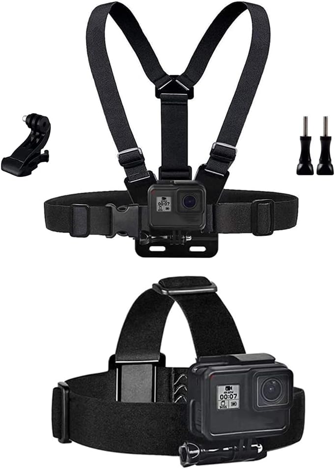 TEKCAM Elastic Chest and Head Harness Compatible with GoPro Hero 12 11 10 9 8 7/ AKASO EK7000 Pro V50 Elite/Apexcam/WOLFANG/VEMONT/Jadfezy Action Camera Waterproof Chest Mount Head Strap.