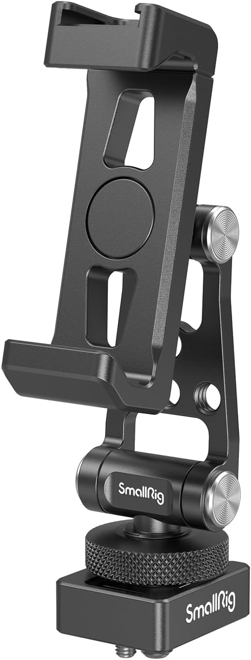 SMALLRIG Universal Phone Tripod Mount, Metal Cell Phone Mount with Cold Shoe Mount and M4 screws for DJI Stabilizers, Free Adjustment Phone Mount Adapter for iPhone 15 14, for Samsung Galaxy - 4301.