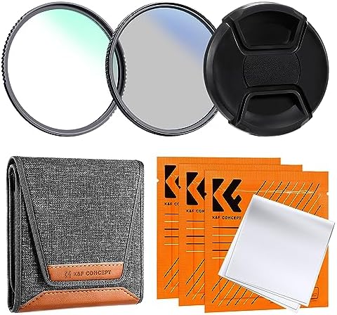 K&F Concept 52mm UV + CPL +Lens Cap + 3 Cleaning Cloths, Filter Set Ultraviolet Polarizing Cover Kit with Lens Filter Pouch (Nano-K Series).