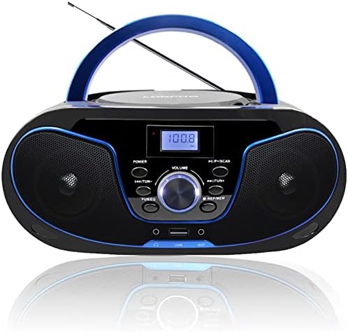 LONPOO Portable Boombox CD Player Stereo Sound with FM Radio, USB, Bluetooth, AUX-IN, Headphone Output, AC/DC Operated