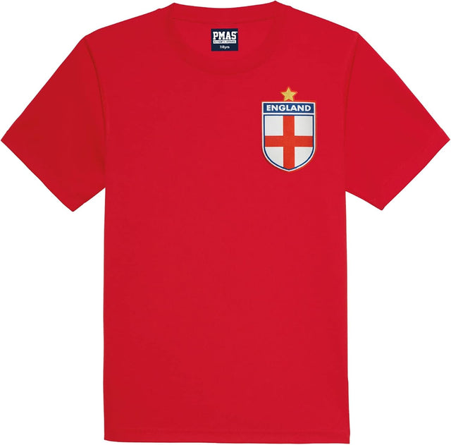 Personalised England Retro Style Home Red Football Shirt for Boys and Girls Best Birthday Gift for Children and Unisex Kids Playwear for 3 to 13 Year Old Kids.