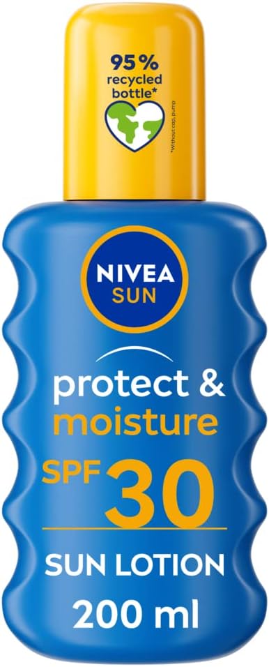 NIVEA Sun Protect & Moisture Sun Spray SPF 30 (200 ml), Moisturising Suncream Spray with SPF 30, Advanced Sunscreen Providing Immediate, Effective UVA + UVB Protection.