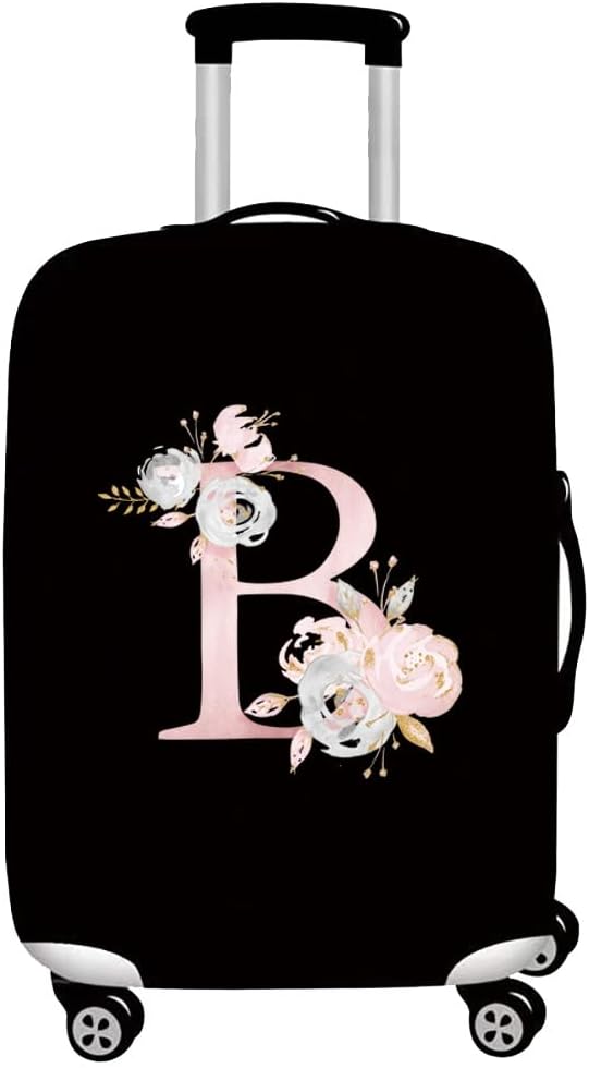 initial letter Printed Design Travel Trolley Case Cover Protector Washable Suitcase Cover Luggage Storage Covers for 18-28 Inch Luggage Cover (L (26-28 inch Luggage), Pink Flower S).