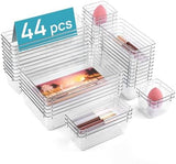 Vtopmart 44 Pack Drawer Organiser, 4-Size Desk Organiser Drawers, Clear Plastic Storage Bins for Makeup, Bedroom, Kitchen Gadgets Utensils and Office