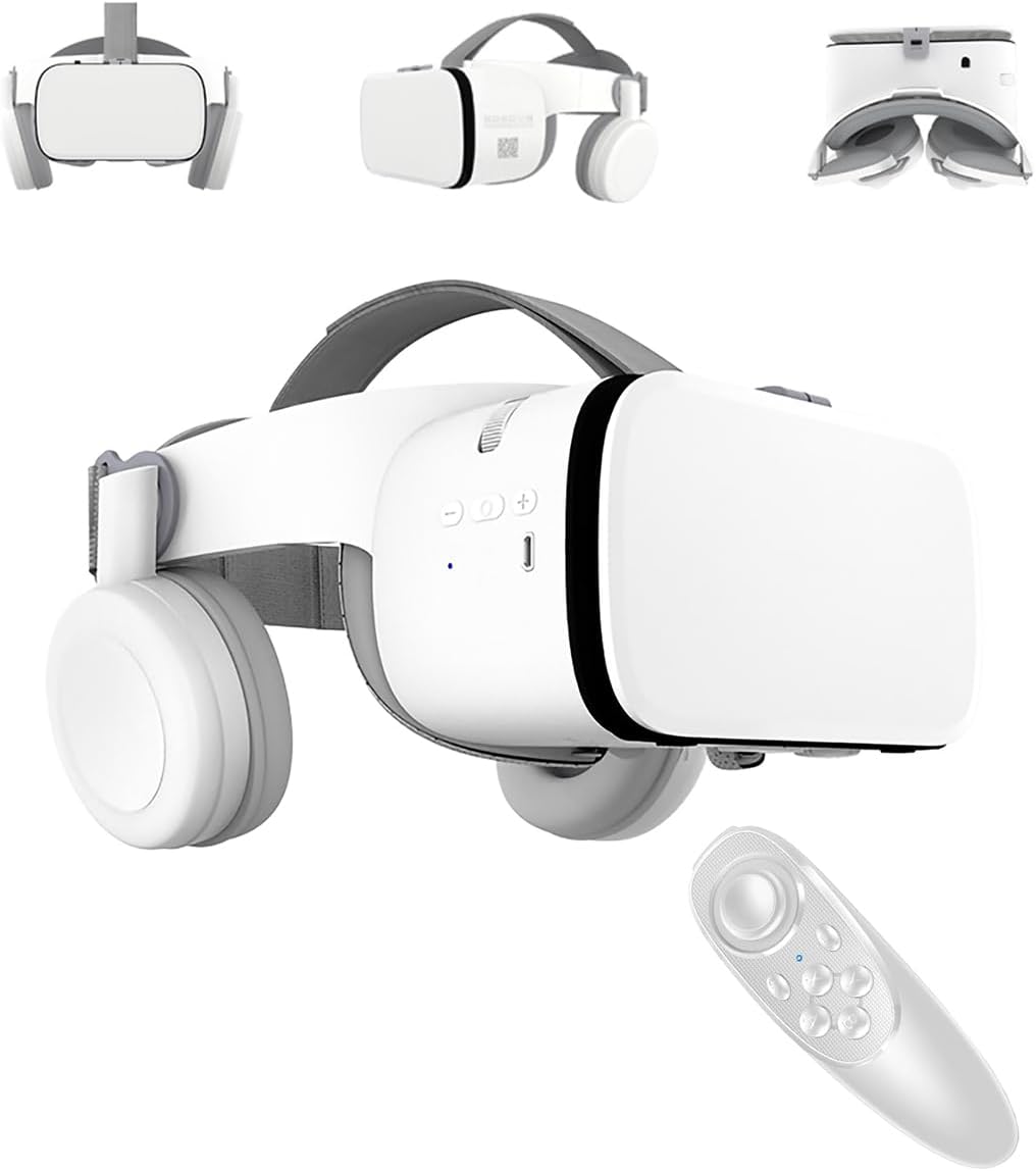 VR Headset for Phone Virtual Reality headsets with Remote Control, Mobile VR 3D Video Glasses Goggles for Movies & Play Games, Compatible for iPhone Android Phones (White)