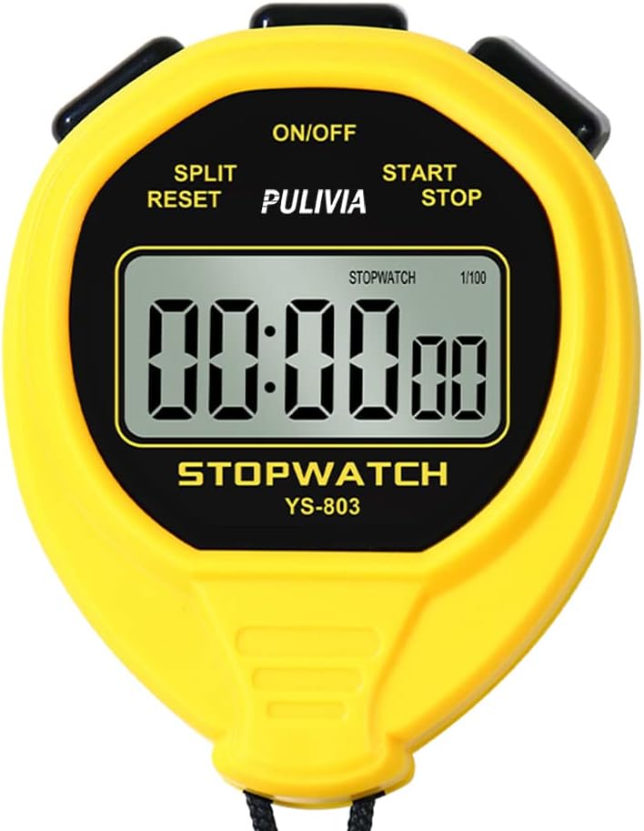 Digital Stopwatch Timer Only Stopwatch with ON/OFF, No Clock No Date Silent Simple Operation Children Friendly, PULIVIA Sport Stopwatch for Kids Coaches Running Swimming Sports Training, Yellow.