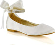 ESSEX GLAM Womens Ankle Strap Pumps Shoes Ladies Bridesmaid Satin Diamante Bow Bridal Ballet Shoes 3-8.